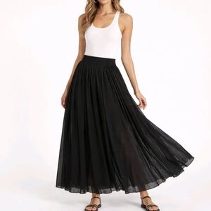 FUZZI Italy Skirt Black Multi Tulle Mesh Pleated Pull On Maxi Size L